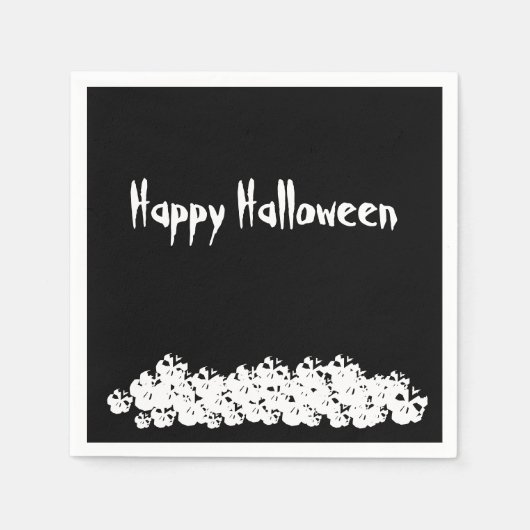 ハロウィーン白黒スカルパイルカスタム紙 スタンダードカクテルナプキン (正面)