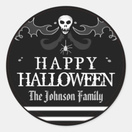 ハロウィーン白黒スカルラベルハッピーハローウィン ラウンドシール