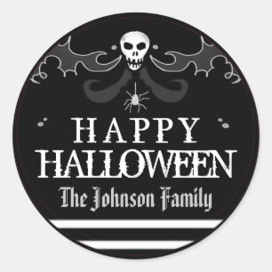 ハロウィーン白黒スカルラベルハッピーハローウィン ラウンドシール
