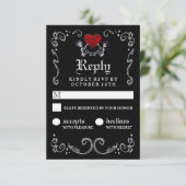 ハロウィーン白黒スケルトンとハートRSVP 出欠カード (スタンド正面)