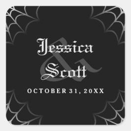 ハロウィーン白黒スパイダーウェブ結婚ゴシック スクエアシール