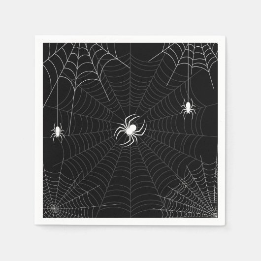 ハロウィーン白黒スパイダーウェブ スタンダードカクテルナプキン (正面)