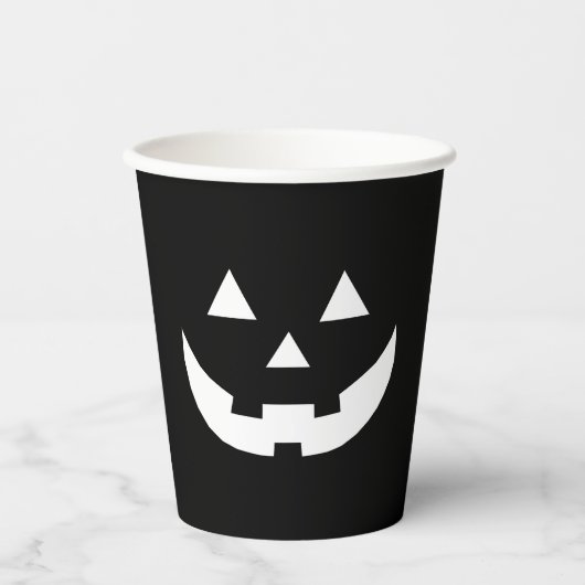ハロウィーン白黒ハロウィーンのカボチャのちょうちんカボチャ顔 紙コップ (正面)