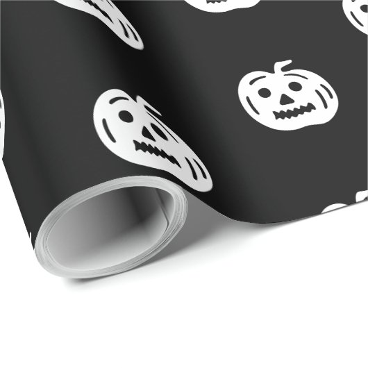 ハロウィーン白黒ハロウィーンのカボチャのちょうちん模様 ラッピングペーパー (ロールコーナー)