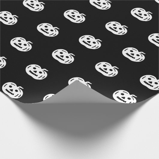 ハロウィーン白黒ハロウィーンのカボチャのちょうちん模様 ラッピングペーパー (角)