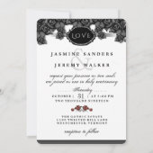 ハロウィーン白黒レッドスケルトンカップル 招待状 (裏面)