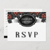 ハロウィーン白黒レッドローズメニューマッチングRSVP インビテーションポストカード (正面/裏面)