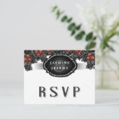 ハロウィーン白黒レッドローズメニューマッチングRSVP インビテーションポストカード (スタンド正面)