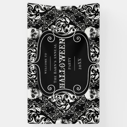 ハロウィーン白黒ヴィンテージゴシックスカルダマスク 横断幕 (縦)