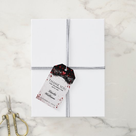 ハロウィーン白黒血（ばちゃばちゃ）跳ねるサンキューラベル ギフトタグ (より糸付き)