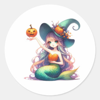 ハロウィーン神秘的な人魚の少女 ラウンドシール