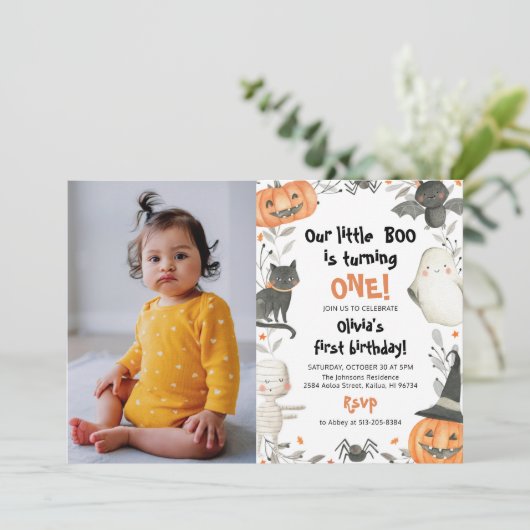ハロウィーン私たちの小さなブー誕生日パーティーの招待 招待状 (スタンド正面)