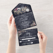 ハロウィーン秋の結婚式フローラ水彩ヘビ オールインワン招待状 (貼ってはがせる)