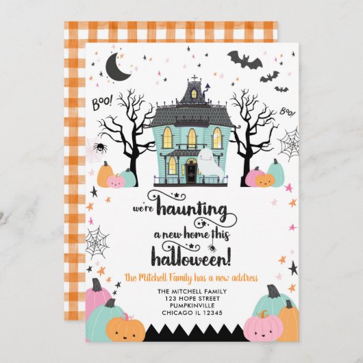 ハロウィーン秋新しいアドレス新しいホーム発表 招待状 (正面/裏面)