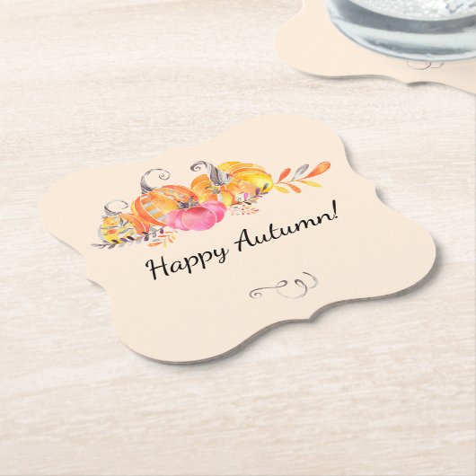 ハロウィーン秋秋カボチャの水色絵を描 ペーパーコースター (アングル)