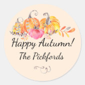 ハロウィーン秋秋カボチャの水色絵を描 ラウンドシール (正面)