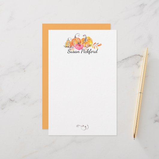 ハロウィーン秋秋カボチャの水色絵を描 便箋 (正面/裏面インサイチュ)