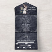 ハロウィーン秋10月フランケンシュタイン新婦カップル オールインワン招待状 (内側)