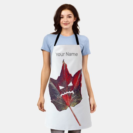 ハロウィーン紅葉リーフ秋感謝祭 エプロン (着用した状態)