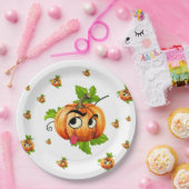 ハロウィーン紙プレートおもしろい – パンプキン顔 ペーパープレート (パーティー)