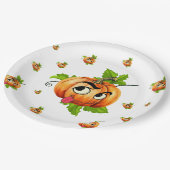 ハロウィーン紙プレートおもしろい – パンプキン顔 ペーパープレート (アングル)