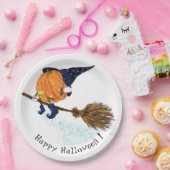 ハロウィーン紙プレートウィッチパンプキンブ飛んでいるロム ペーパープレート (パーティー)