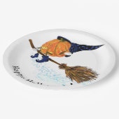 ハロウィーン紙プレートウィッチパンプキンブ飛んでいるロム ペーパープレート (アングル)