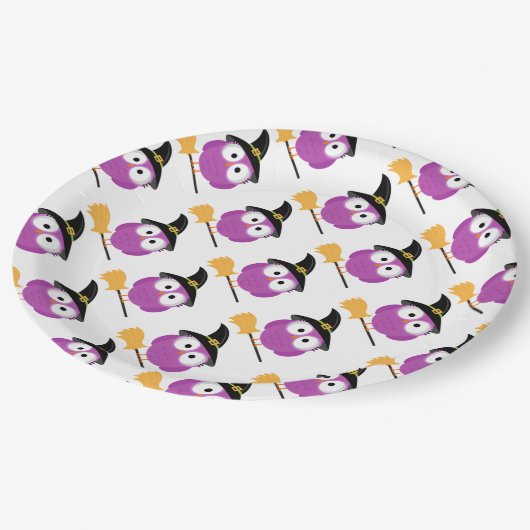 ハロウィーン紙プレート/ウィッチハットとバー付きフクロウ ペーパープレート (アングル)