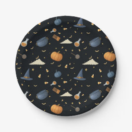 ハロウィーン紙プレート— Pumpkins、Cauldron & Sta ペーパープレート