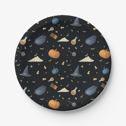 ハロウィーン紙プレート— Pumpkins、Cauldron & Sta ペーパープレート (正面)