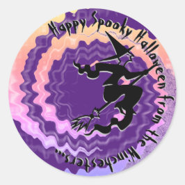 ハロウィーン紫飛んでいる魔女魔法呪文文字おもしろい ラウンドシール