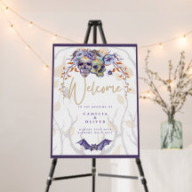 ハロウィーン結婚式招待状ゴシックスカル紫