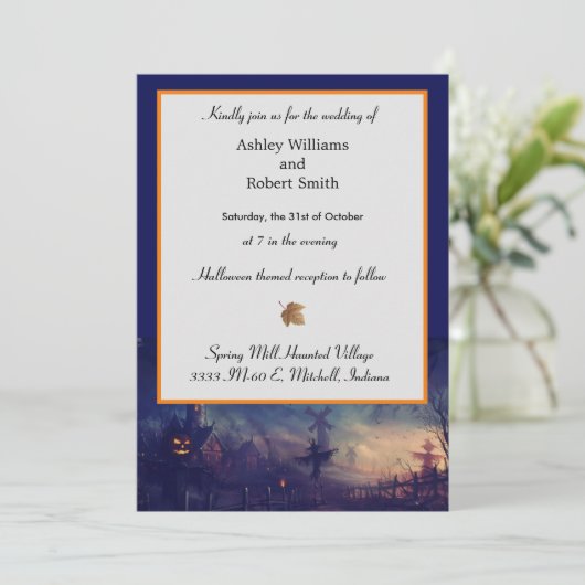ハロウィーン結婚式招待状フラットカ幽霊のよく出るード 招待状 (スタンド正面)