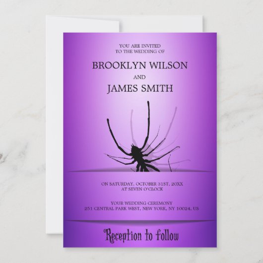 ハロウィーン結婚式招待状紫スパイダー 招待状 (裏面)