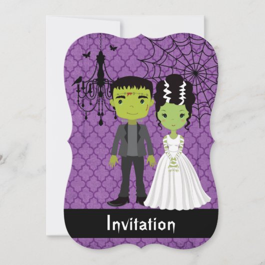 ハロウィーン結婚式招待状花嫁のフランケンシュタイン 招待状 (正面)