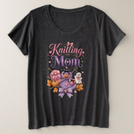ハロウィーン編み物ママ 女性用プラスサイズTシャツ プラスサイズTシャツ