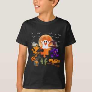 ハロウィーン自閉症不気味パズルデザイン Tシャツ