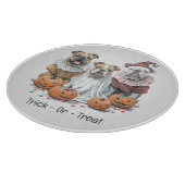 ハロウィーン英語のブルドッグカボチャのトリックまたは治療 カッティングボード (角)