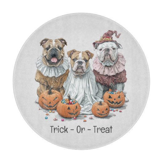 ハロウィーン英語のブルドッグカボチャのトリックまたは治療 カッティングボード (正面)