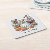 ハロウィーン英語のブルドッグカボチャのトリックまたは治療 スクエアペーパーコースター (アングル)