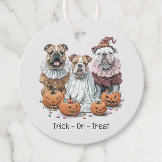 ハロウィーン英語のブルドッグカボチャのトリックまたは治療 フェイバータグ (正面)