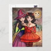 ハロウィーン葉書ゴシック魔女と悪魔の芸術 ポストカード (正面/裏面)