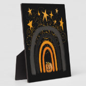 ハロウィーン虹 |カボチャ、渦巻き旋回、星 フォトプラーク (側面)