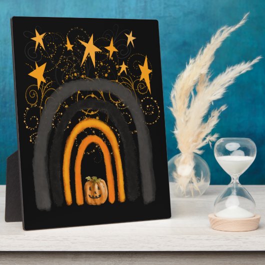 ハロウィーン虹 |カボチャ、渦巻き旋回、星 フォトプラーク (側面)