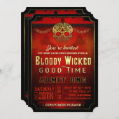 ハロウィーン血ティーナルレッド&金ゴールドパーティー招待状 招待状 (正面/裏面)
