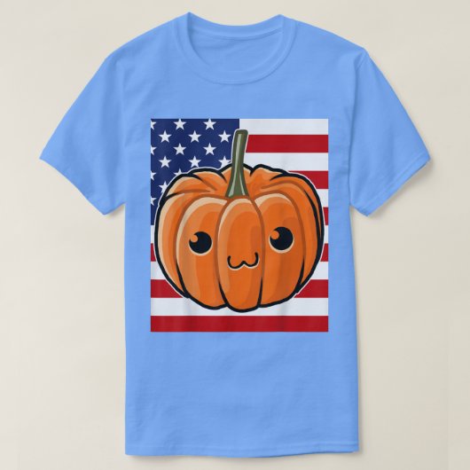 ハロウィーン衣装アメリカ国旗のかわいいカボチャ顔345 Tシャツ (デザイン正面)