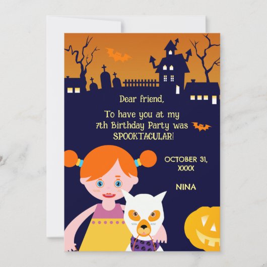 ハロウィーン衣装ガールバースデーパーティー サンキューカード (正面)