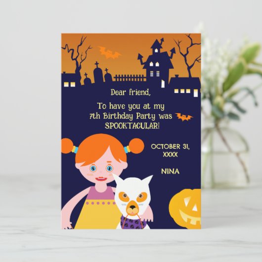 ハロウィーン衣装ガールバースデーパーティー サンキューカード (スタンド正面)