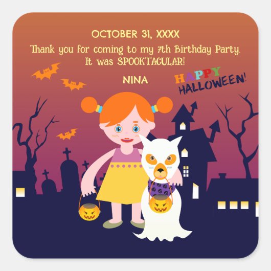 ハロウィーン衣装ガールバースデーパーティー スクエアシール (正面)