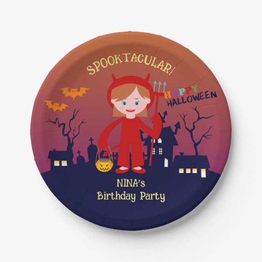 ハロウィーン衣装ガールバースデーパーティー ペーパープレート (正面)